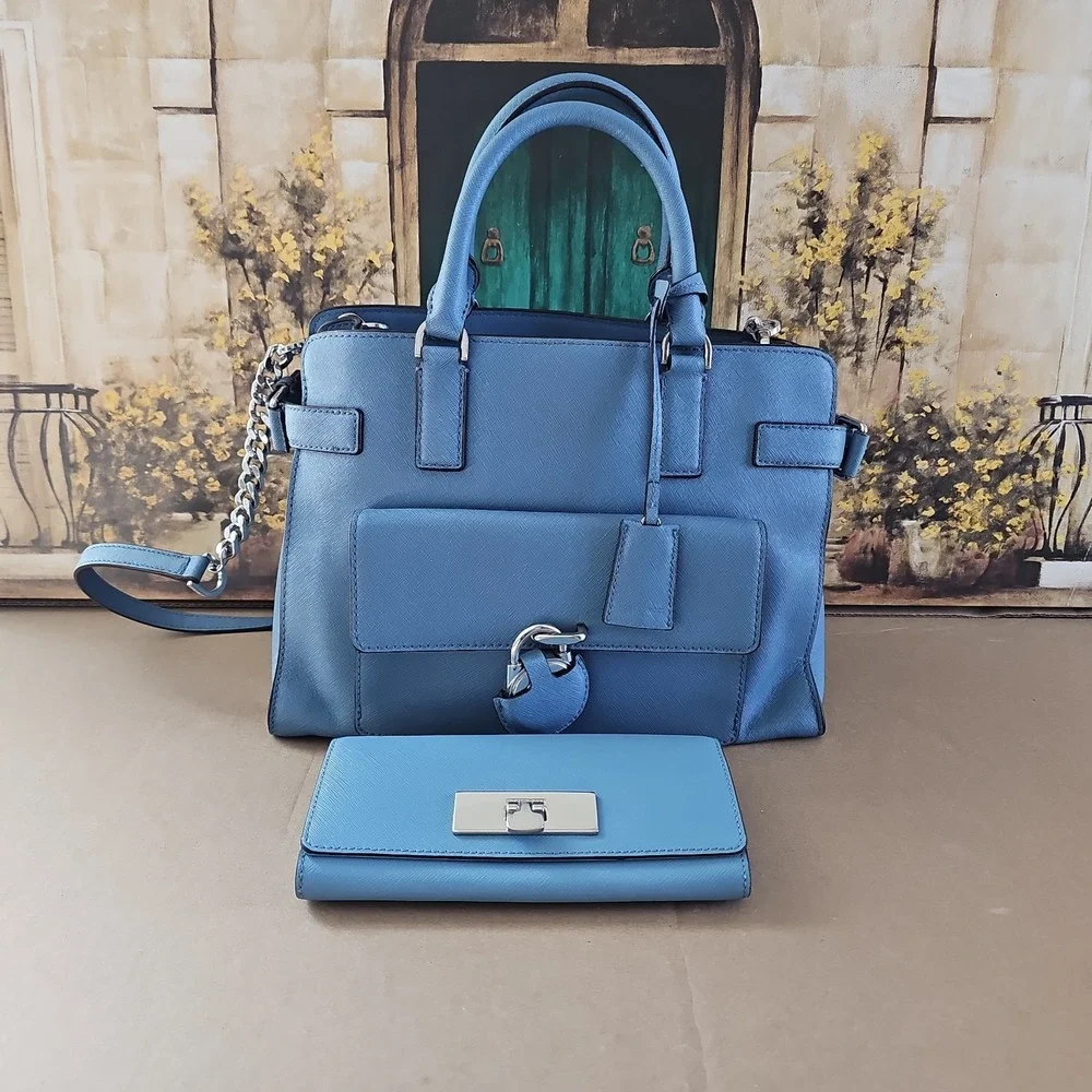 MICHAEL Michael Kors‎ Blue Saffiano Leather Large Emma Satchel